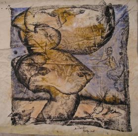 ..Centitre Neuve... 65x66 -Peinture a l‘huile,technique mixte sur drap peint...